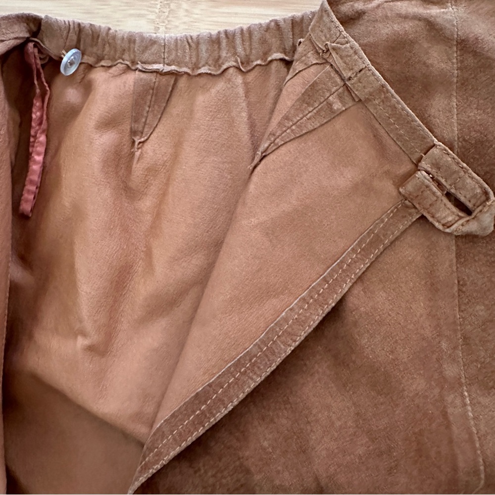 Vintage CEDARS Women's Small Brown Suede Leather Mini Straight Wrap Skirt - Picture 7 of 10